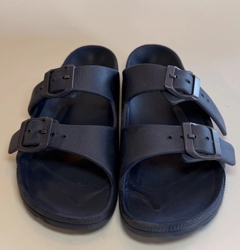 Kids Double Buckle Slide Sandals Navy Blue EVA Waterproof Size 2-3 Casual
